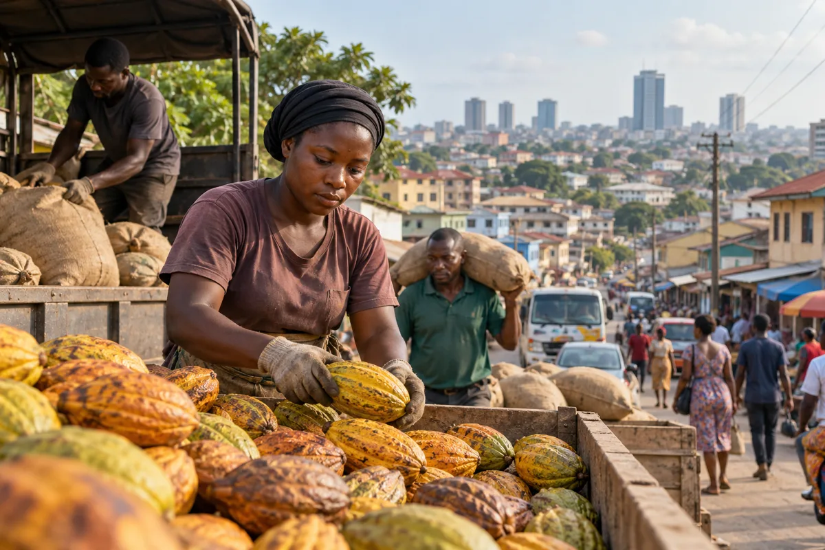 Ghanaian agriculture applicant reviewing cocoa quality notes and employer vacancies
