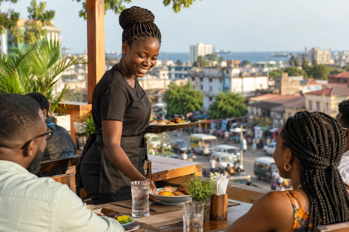Ghanaian hospitality applicant checking hotel shifts and guest service duties