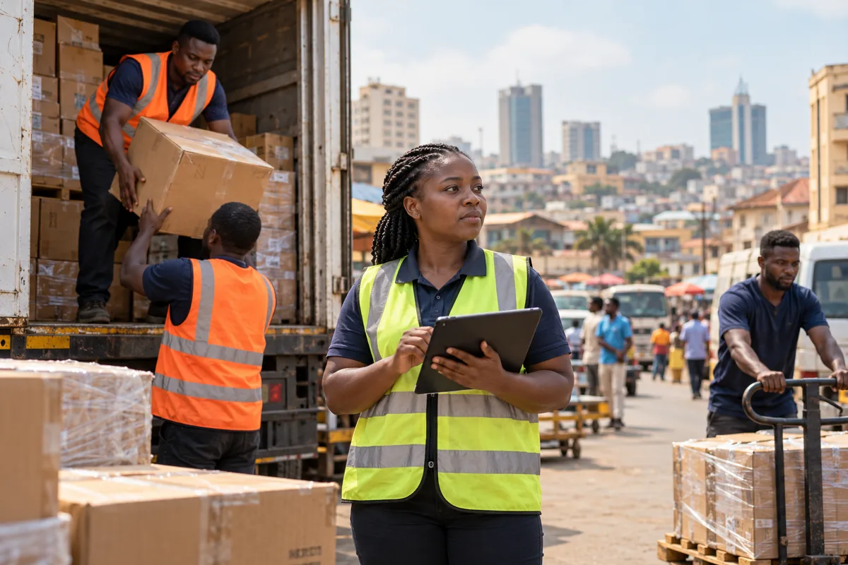 Ghanaian logistics applicant reviewing warehouse and port duty records
