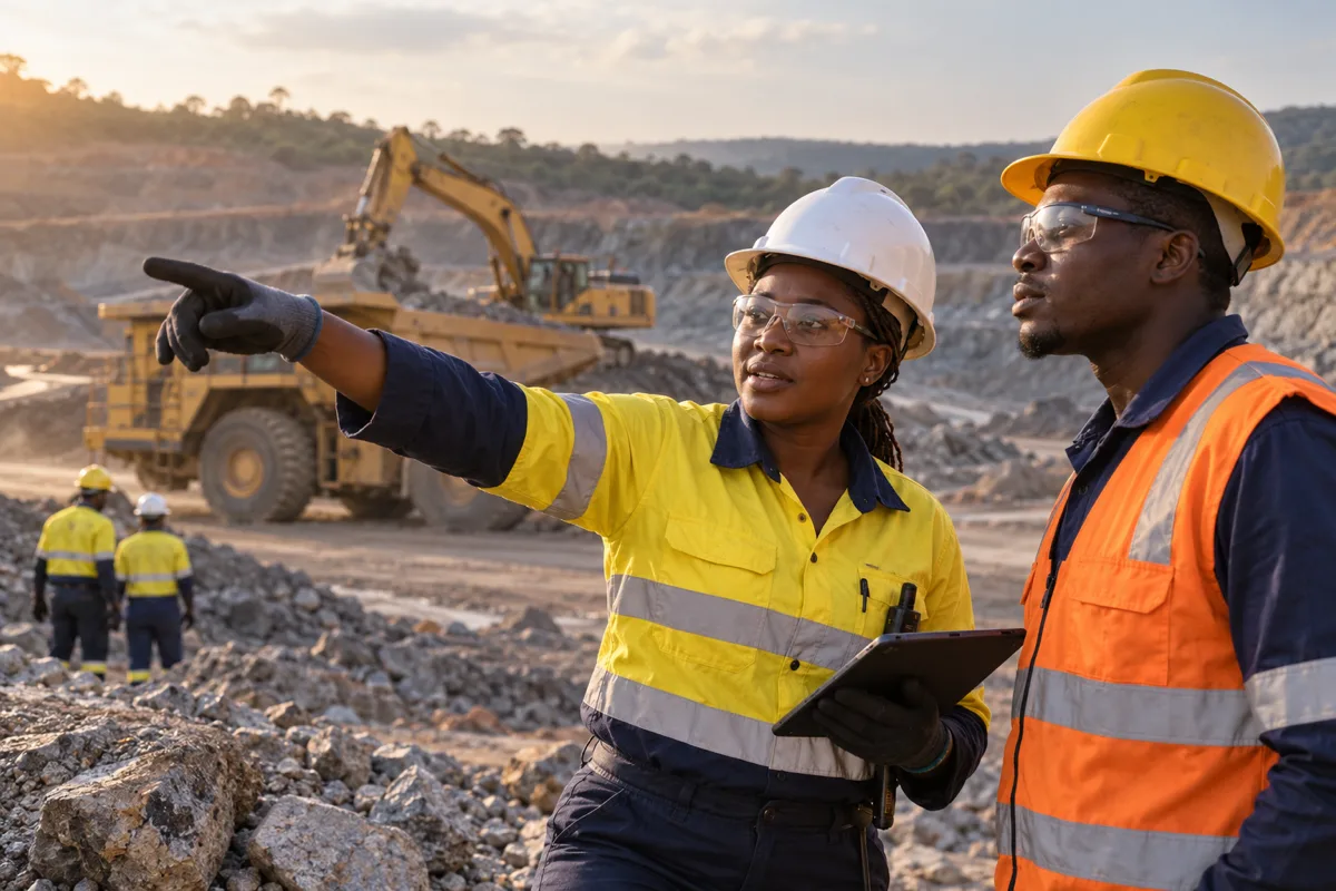 Ghanaian mining applicant examining site safety notes and an official vacancy