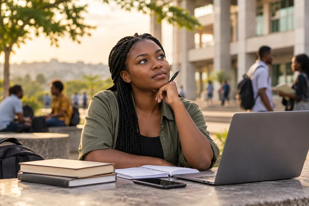 Ghanaian National Service person reviewing a placement log and career plan