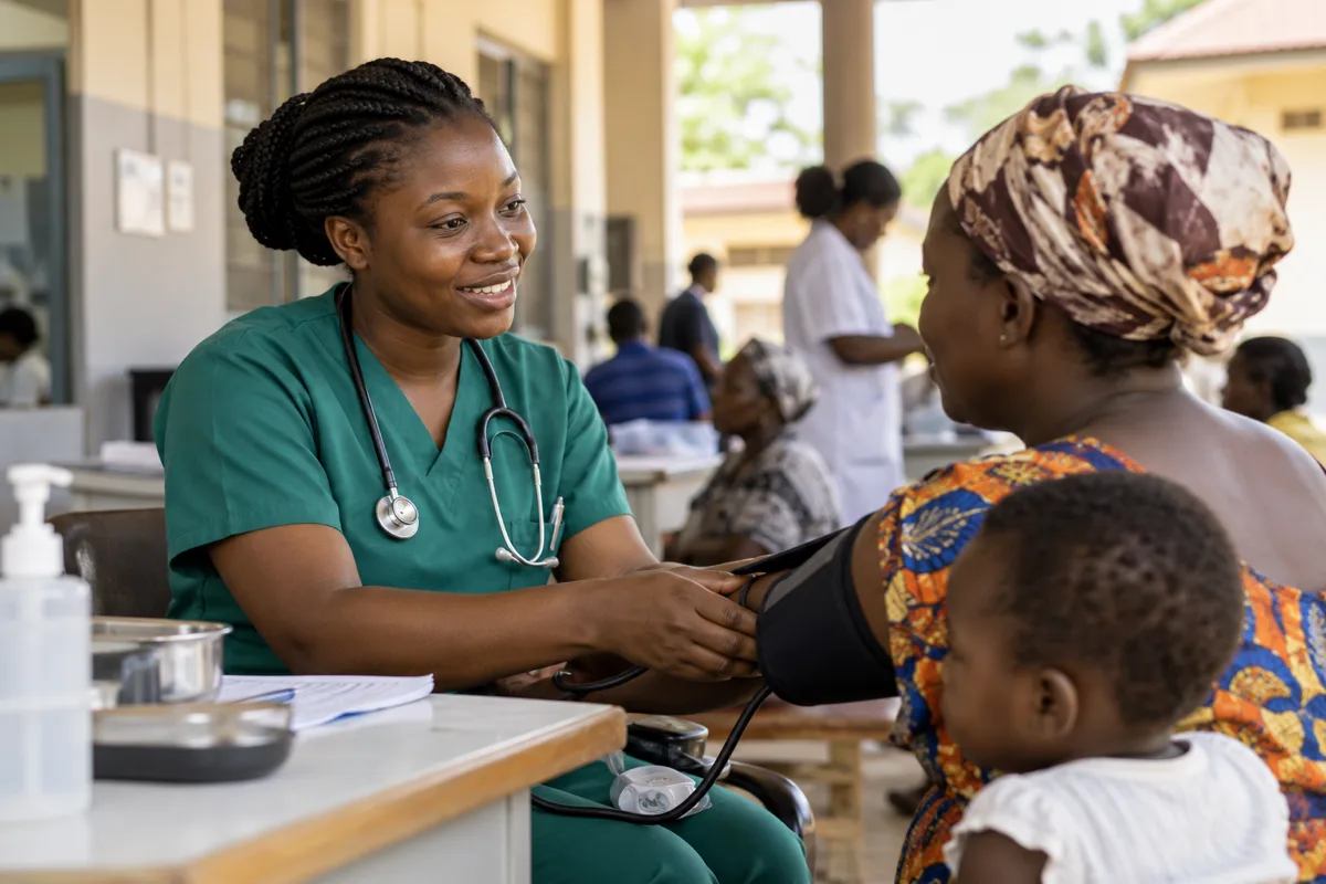 Ghanaian public health applicant reviewing field data and official job notices