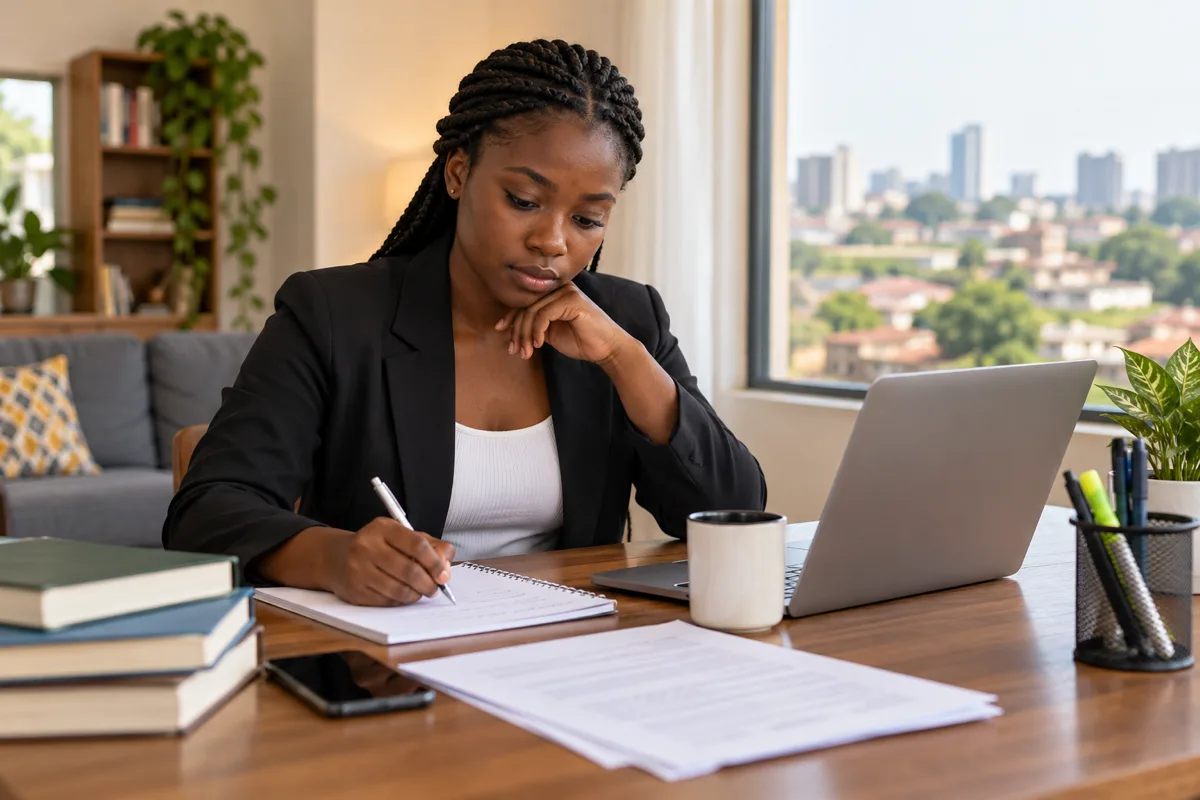 Ghanaian job candidates preparing for a supervised recruitment assessment