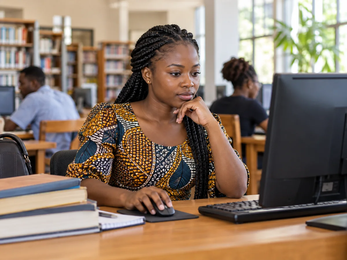 A young woman comparing job adverts on her laptop.